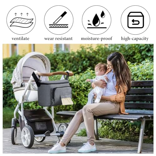 Miniatura 4 de Organizador Universal Para Cochecito De Bebé, Bolsa Multifunción, Impermeable Correas Ajustables Para Los Hombros, Bolsillos Organizadores Para Pañales, Biberón Negro