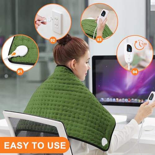 Image of Deepsoon Heating Pad,Electric Heating Pads for Back,Neck,Moist Heating Pad for Abdomen Shoulder Knee Legs,Dry /Moist Heat&Auto Shut Off,Mother's Day Birthday for Men and Women,Green Black,33x17 Inch