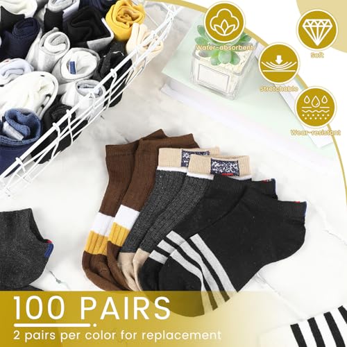 Mepase 100 Pairs Low Cut Ankle Socks Bulk for Men Homeless Unisex Breathable No Show Comfortable Sweat Absorbent Casual Athletic Socks Bulk Pack for Men Gifts Donations, 50 Patterns3