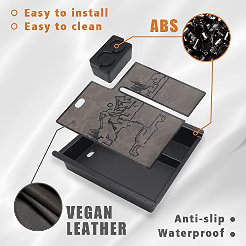 TripleAliners for 2023 Tacoma Center Console Organizer with Leather Trim Inserts Compatible with Toyota Tacoma 2016 2017 2018 2019 2020 2021 2022 2023 Armrest Storage Box (Leather Retro Grey) — view 4