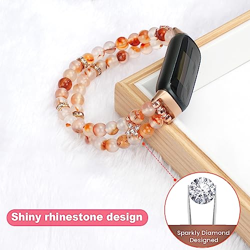 Image of Wongeto Compatible with Fitbit Luxe Bands,Fashion Handmade Elastic Stretch Pearl Bracelet Women Replacement Strap for Fitbit Luxe accssorises