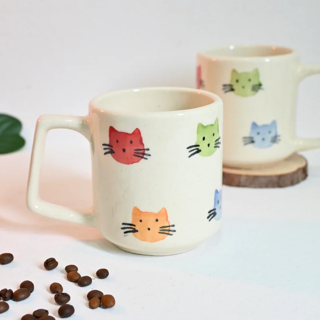 Handcrafted Cute Pinterest Mug- Meow | Premium Glazed Coffee & Tea Mug with Handle | Durable, Lead-Free Pottery Drinkware for Home & Office 275ml Pack of -2 |
