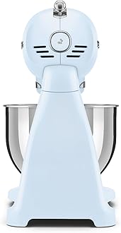 Smeg SMF03PBUK, 50’S Retro Style Stand Mixer With 10 Variable Speeds, 4.8 L Stainless Steel Bowl, Safety Lock When Mixing, Includes Wire Whisk, Flat Beater, Dough Hook, Pastel Blue, 1 Year Warranty