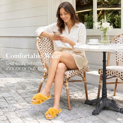 Image of Ankis Women's Fuzzy Slippers Cross Band Memory Foam Open Toe Comfy Soft House Shoes Anti-Slip Indoor Outdoor Gifts for Women