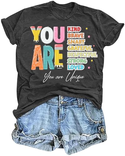 Teacher Shirts Women You are Alphabet Teachers Graphic T-Shirt Back to School Tees Inspirational Kindness Tee Tops