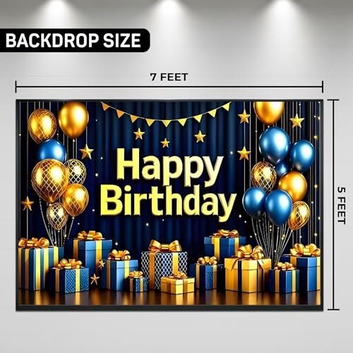 Image of Happy Birthday Theme Backdrop Banner 5x7 ft - Digital Print Cloth Background, Reusable Birthday Party Wall Decoration for Girls, Photo Booth & Stage Decor (BD 12)
