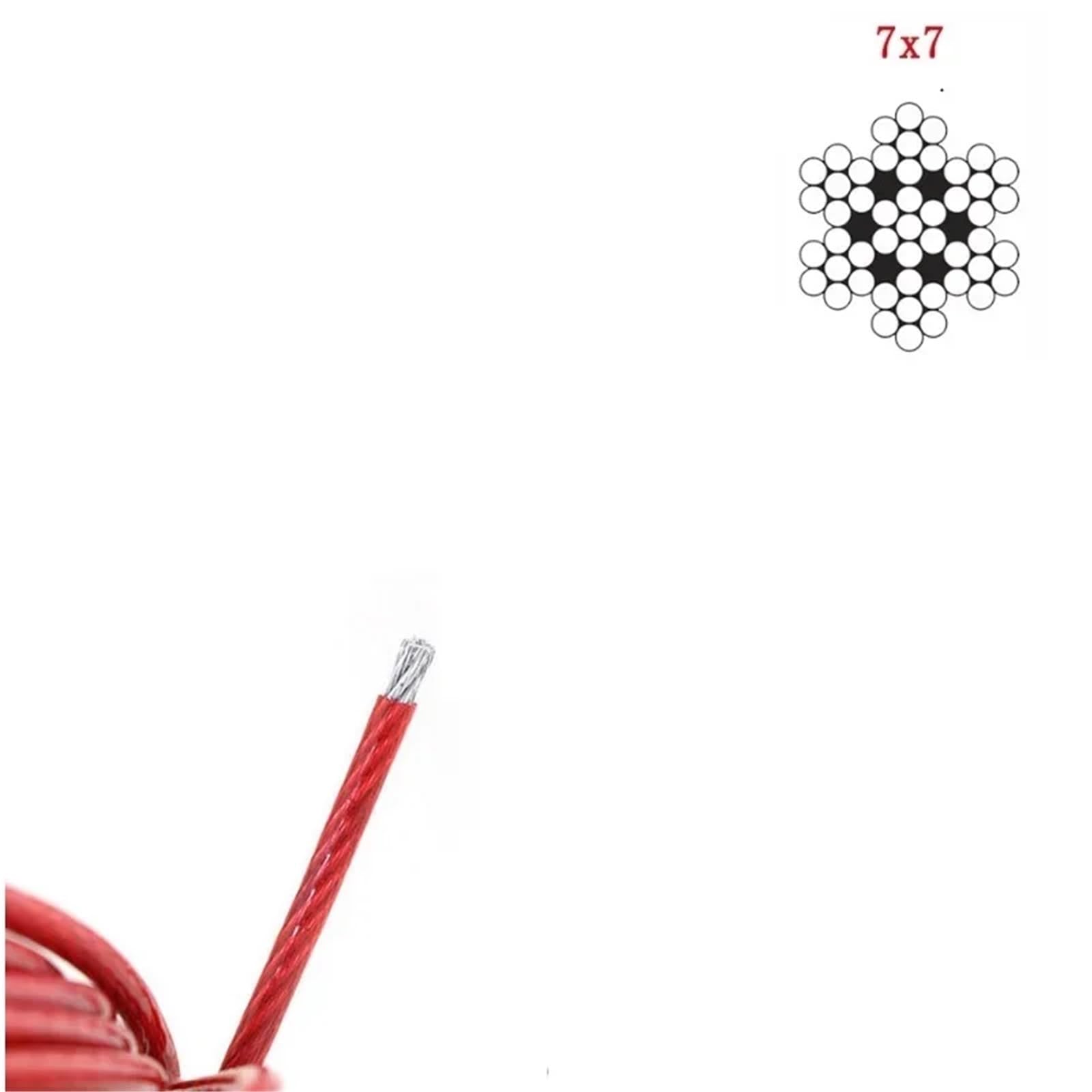 Câble métallique en acier inoxydable, Câble en acier inoxydable 304 gainé de plastique, revêtement PVC rouge, plusieurs tailles, 50 mètres par bobine(4.0mm)