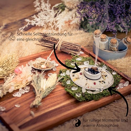 Räucherkohle 33 mm – 3 Rollen (30 Tabletten) | Selbstzündende Kohletabletten mit Räuchermulde | Gleichmäßige Glut für Harze & Kräuter | Stylische Schwarze Verpackung Lebensquelle Plus