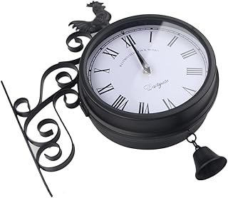 Reloj de pared de doble cara | Reloj de metal de arte de hierro creativo al aire libre | Arte de pared Relojes de decoración antigua para jardín, oficina, dormitorio, sala de estar, cocina y uso al ai