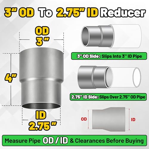 Image of 2.75 inch ID to 3 inch OD Exhaust Adapter Connector Universal, SUS304