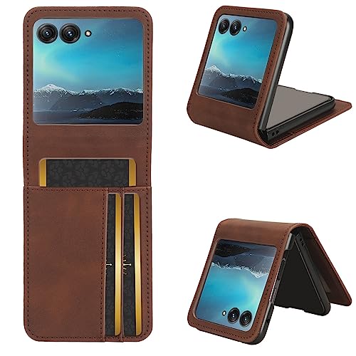 COQUE Case Motorola Razr 40 Ultra Shell,Side Magnetic Multi-Slot Business Card Holder Wallet Case,Flip Phone Cover for Motorola Razr 40 Ultra-Brown