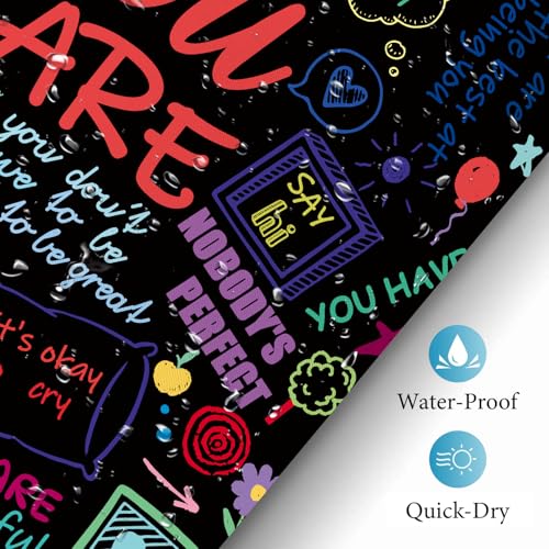 Image of iTapnoom Funny Kids Inspirational Quotes Shower Curtain, Colorful Positive Words Black Graffiti Artwork Unisex Bathroom Decor Set, Waterproof Polyester Fabric Bath Curtain with Hooks 72x72 Inch