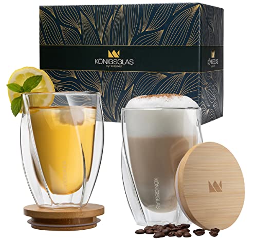 heidenfeld Original Königsglas Swing Gläser (2x 350 ml) Premium Qualität - Cappuccino Tassen - Doppelwandige Design Gläser aus Borosilikatglas - Teegläser Set - Thermogläser handgefertigt Cover