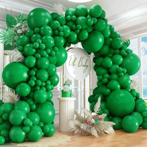 Image of 412pcs Dark Green Balloons 18 12 10 5 Inch Dark Green Balloon Garland Arch Kit Different Sizes Matte Latex Balloons for Baby Shower Green Theme Birthday Summer Jungle Forest Party Decoration