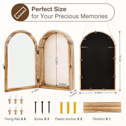 Image of DGWJSU Shadow Box Frame 10x16 Large Shadow Boxes Display Cases with Linen Back and Removable Shelves, Picture Frame Wedding Bouquet Memorabilia Medals Photos Memory Box for Keepsakes, Carbonized Brown