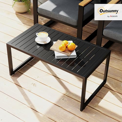 Table basse extérieure aluminium Outsunny table de jardin noire de balcon 90x50cm