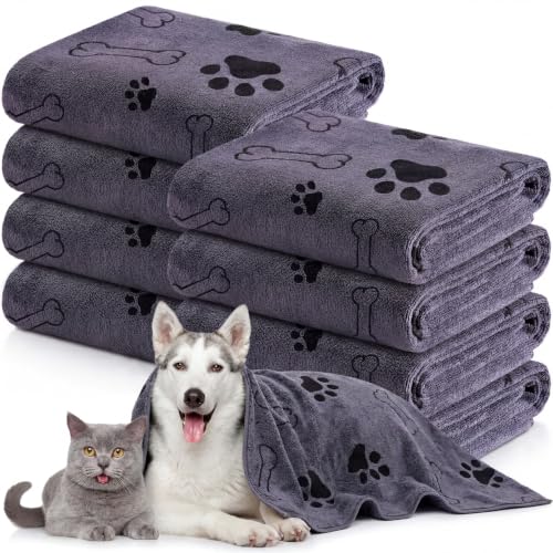 Image of Chumia 8 Pcs Dog Towel for Drying, 40 x 24 Inch, Dog Paw and Bone, Gray