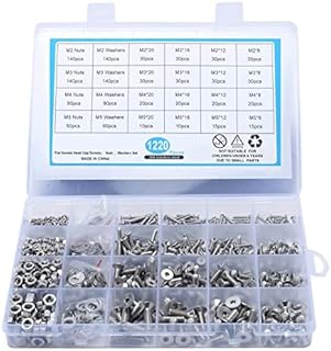WAIZHIUA 1220 Pcs Nuts and Bolts Set, M2 M3 M4 M5 Hex Flat Head Screws Kit 304 Stainless Steel Screws Bolts and Nuts Assortment Kit for Home Office Industrial
