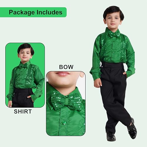 Image of Kaku Fancy Dresses Dance Costume Shinning Shirt With Bow Tie for Kids | Sequin Work School Annual Function & Theme Party's Shirt for Boys (ONLY SHIRT)