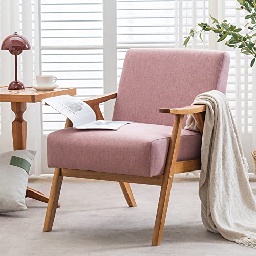 Vingli Mid-Century Retro Modern Upholstered Lounge Chair Fabric Accent Chair Sturdy Wooden Frame Armchair (Pink) #TOP15
