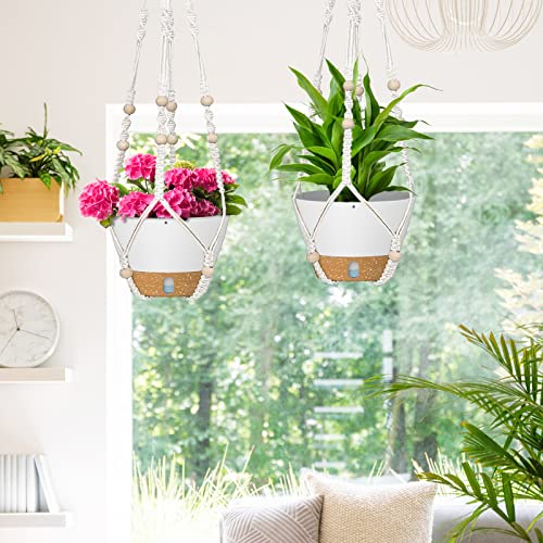 Zmtech 2 Pack 10 Inch Hanging Planters With Mcreme Plant Hanger For Indoor And Outdoor Plants Self Watering Hanging Plant Pot With Basket Flower Pot With Drainage Hole And Visible Level Tray, White #TOP5