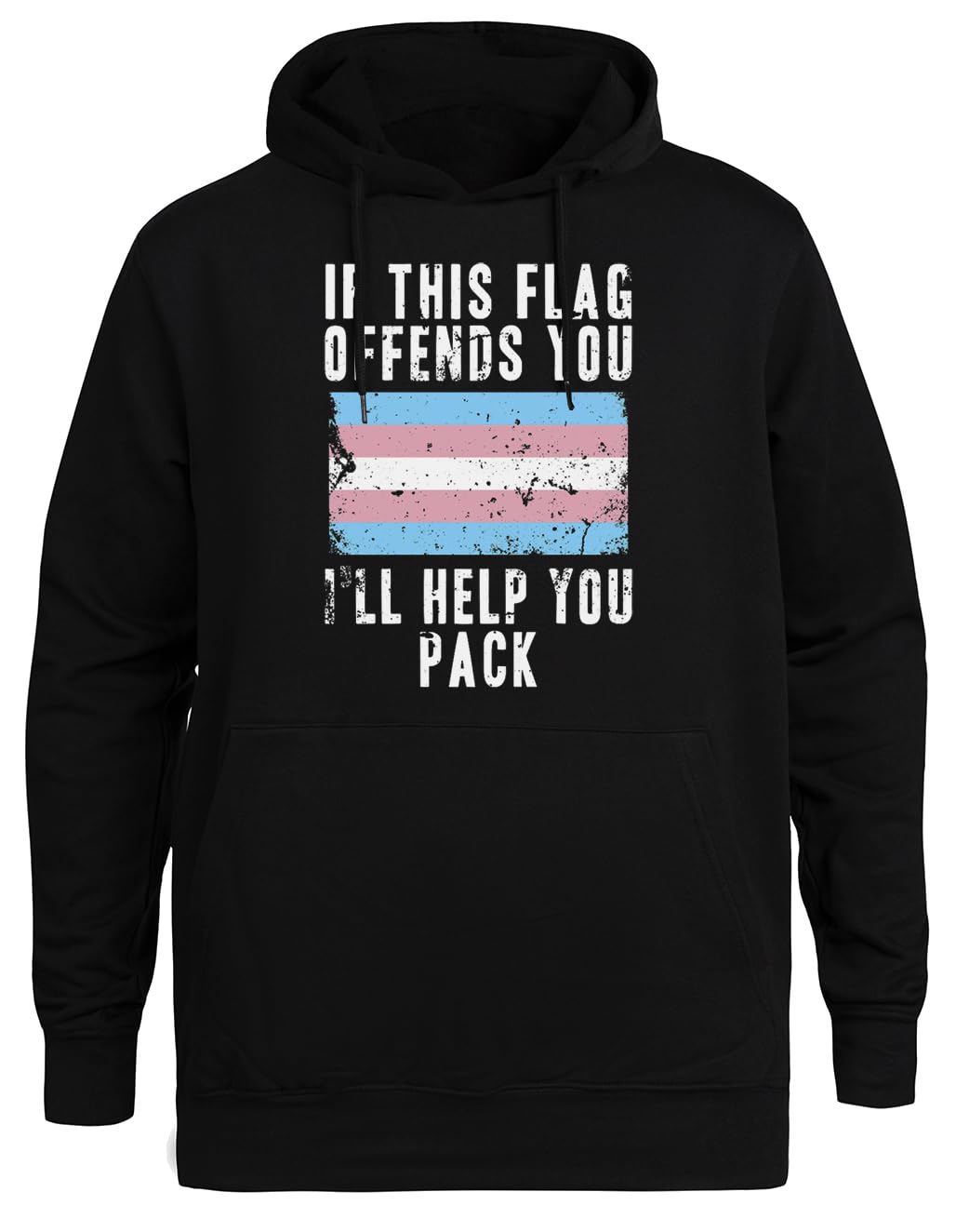 Jeśli Ta Flaga Cię Obraża, Pomogę Ci Spakować Flaga Trans Unisex Czarna Bluza Ekologiczna z Kapturem Unisex Black Hoodie Eco-Friendly Hooded Jacket