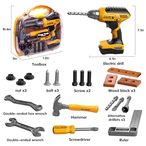 Hibility HY-T028 Kids Tool Set With Tool Box & Electronic Toy Drill, Pretend Play Kids Construction Kits, Toy Tools For Toddlers 3-5 thumb #4