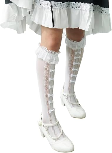 PALAY Knee High Socks for Girls, Lace Bow Calf-Length Socks, Fashion Lolita Stockings for Jane Shoes, Lolita Dress, Unifor...
