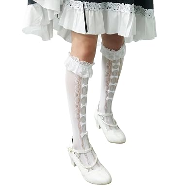 PALAY Knee High Socks for Girls, Lace Bow Calf-Length Socks, Fashion Lolita Stockings for Jane Shoes, Lolita Dress, Unif