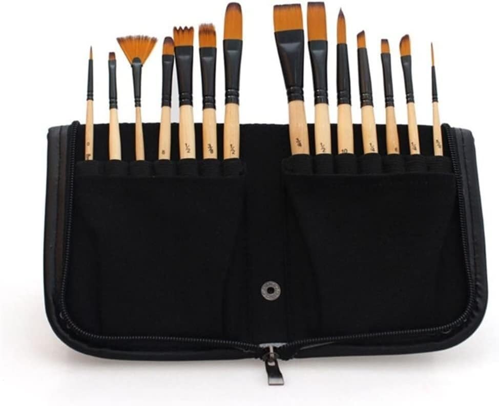 Set di pennelli Lavabili da 14 pennelli per Acrilico, Acquerello, con Custodia per pennelli, Borsa portaoggetti, Artista, Disegno, Schizzo