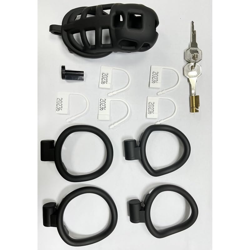 Black Plastic Fitness Protection Cage, 100mm De Largo, Adecuado para El Desgaste De Entrenamiento Personal, con 4 TamañOs De Anillos, DiseñO De Cerradura Invisible, Key-K+2