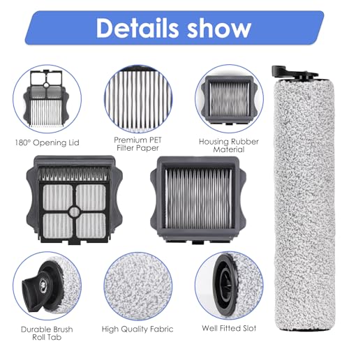 Image of (4 Pack) iFloor 3 Replacement Brush Rollers and HEPA Filters Compatible with Tineco Floor One S3 / iFloor 3, Cordless Wet Dry Vacuum Cleaner, Accessories Kit, 2 Brush Rollers, 2 HEPA Filters