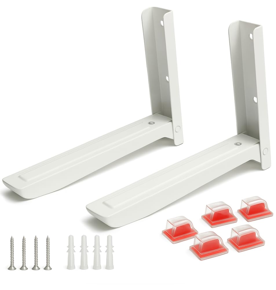 Universal Microwave Oven Wall Mount Shelf with Anti-Slide Rubber Pads & Cable Wall Clips