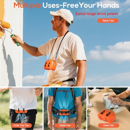 Image of Portable Waist Fan 16000mAh,Dual Brushless Motors,5 Speeds Belt Clip Fan Up to 25H Runtime,Wide-Range Airflow,3 Light Modes including SOS,Rechargeable Fan for Camping,Hiking, Fishing,Outdoor,Orange