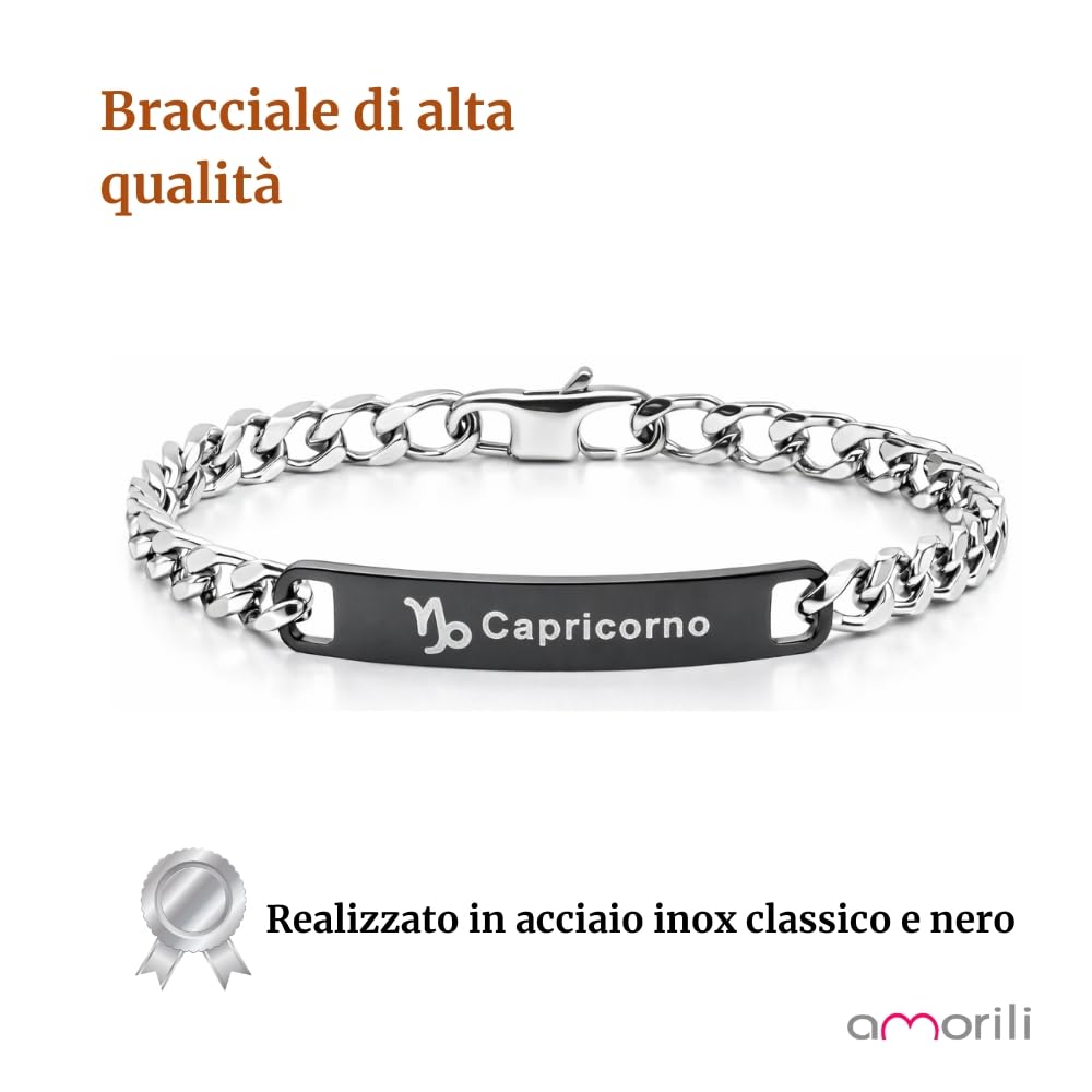 Bracciale Uomo Segno Zodiacale Acciaio Inox Incisione Costellazione Gioiello Maschile Regalo Astrologia Elegante