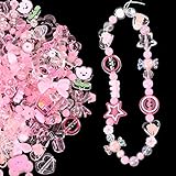 Jmzothie 160Pcs Acrylic Assorted Beads，Butterfly Flower Heart Candy Beads，Color Beads Cute Round Beads Bulk for Making Bracelets Necklaces Earrings Key Chains Accessories DIY Crafts(Pink)