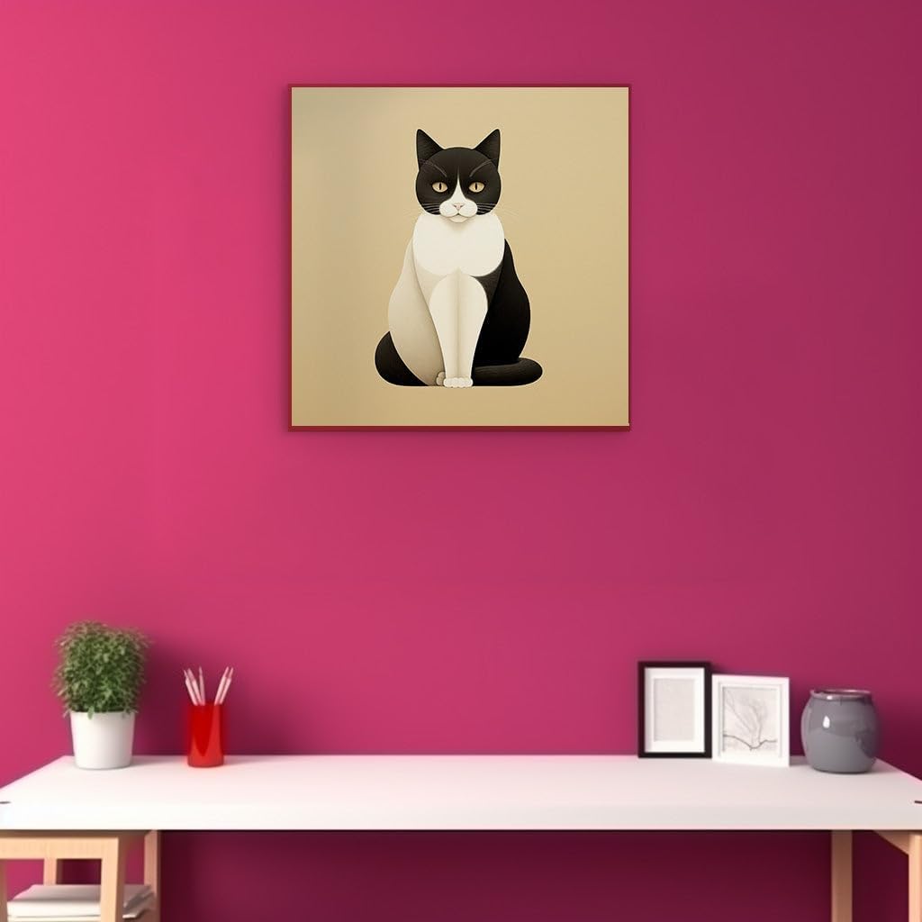 Canvas for Living room. Piercing Gaze: The Enigmatic Black and White Cat With Yellow Eyes, 27 x 18 inch Canvas Wall Art - Ready to Hang
