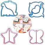 Z-YUEZ Kids Sandwich Cutters Set, 4 Fun Shapes with Dolphin Pentagram Dinosaur Butterfly Design, Pink and Blue Bread Crust Cutters for School Lunches, Bento Boxes, Party Platters