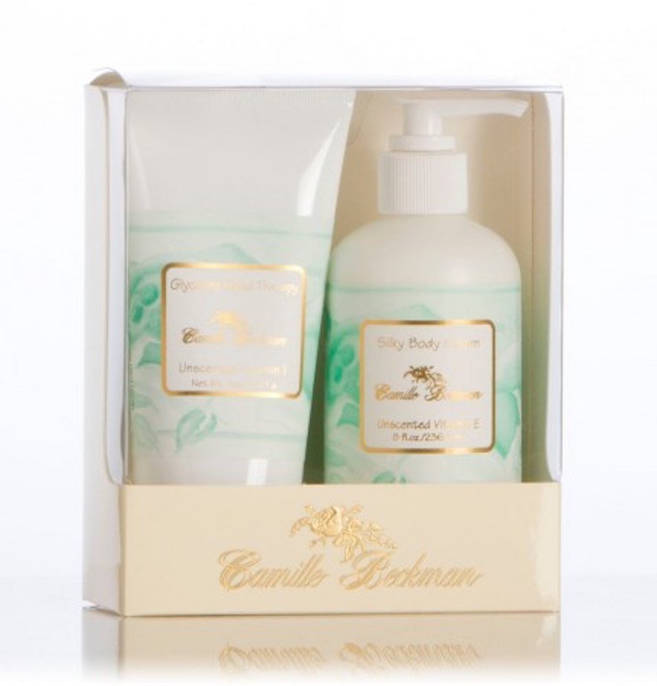 Vitamin E Unscented : Camille Beckman Hand and Body Duet Set, Silky Body and Glycerine Hand Cream, Vitamin E Unscented