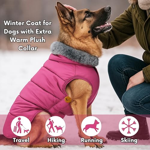 Image of Sage Square Dog Jacket Winter Coat with Fur Collar, Light Weight, Ultra Warm Windproof, Waterproof Dog /Puppy for Cold Weather, Thicker Fleece Jacket (Pink, Small - 12inch)