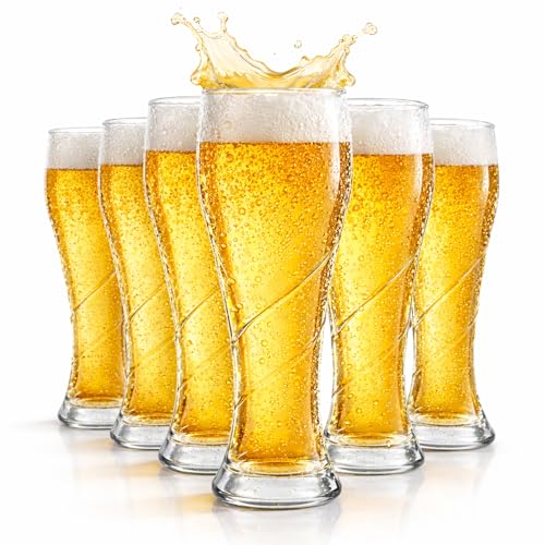 TOLASTO Lot de 6 verres à bière de 400 ml en verre sans plomb – Verre à bière spirale transparent, design antidérapant, passe au lave-vaisselle,...
