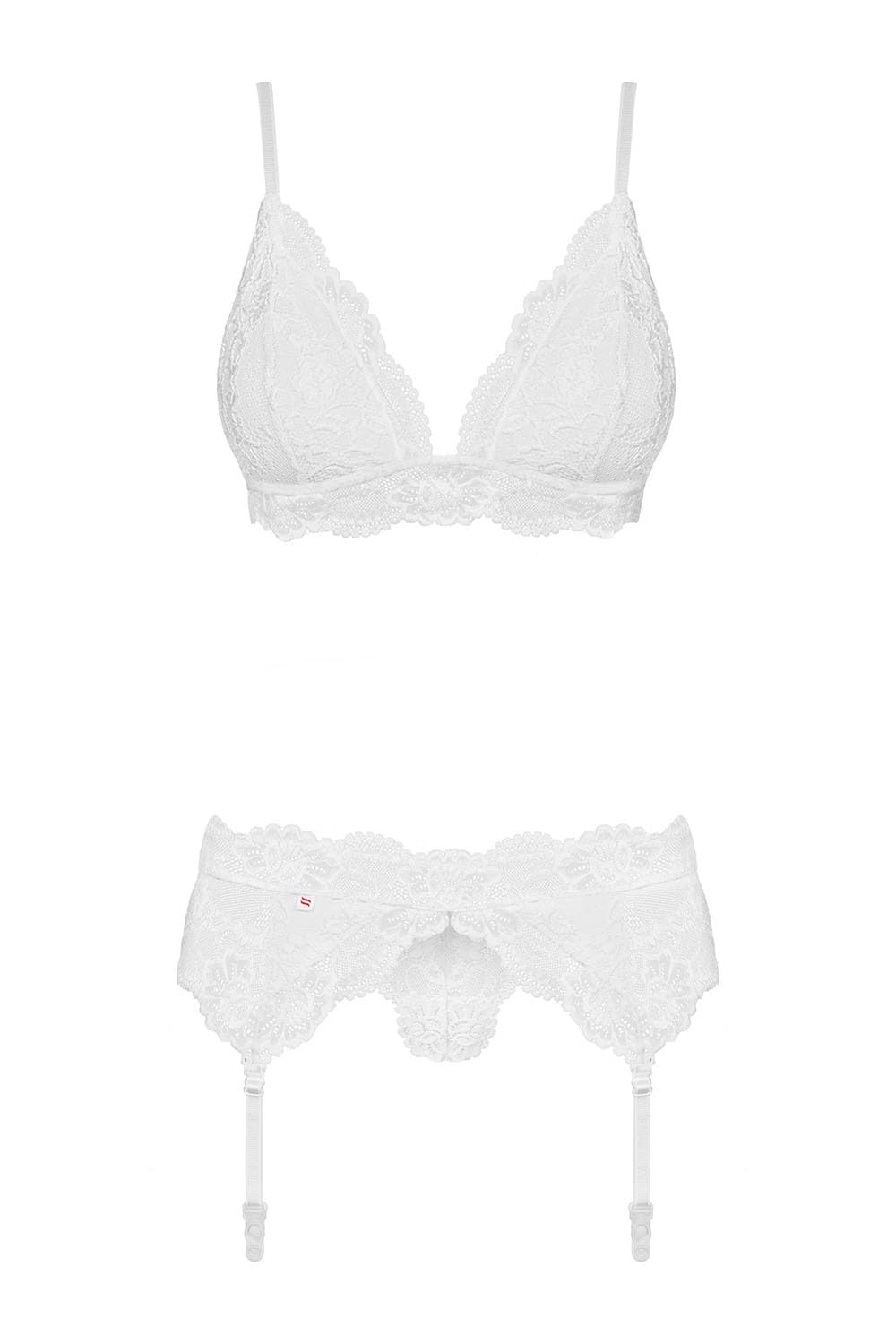Selente Love & Fun Malizioso Completo Intimo a 3 o 4 Pezzi: Reggiseno, (Reggicalze), Tanga ed Esclusiva Benda per Occhi in Raso. Made in EU.