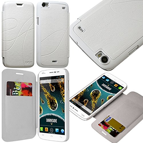 KARYLAX Seluxion - Coque Housse Etui à Rabat latéral et Porte-Carte pour Wiko Darkside Couleur Blanc + Film de Protection d'écran