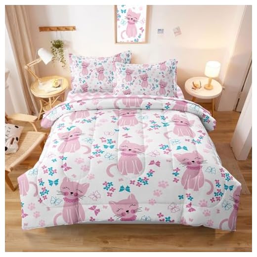 SIRDO Kids Cat Bedding Twin Size