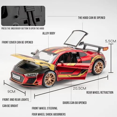 Image of Alokik Enterprise Compatible for 1:24 Audi R8 MTM Toy Car Model, Diecast Collectible Pull Back Model Car with Sound and Light, Toy Gift Vehicles for Adults Kids Boys Girls【Multicolor】
