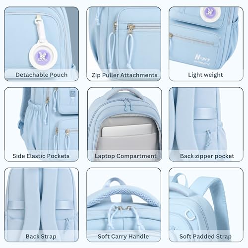 Image of Korean Style School & College Backpack with Detachable Pouch | 18 Inch Large capacity bag for Girls & Boys Age of 12-16 years | Best for School, Tution, Travel, Camping