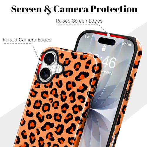 Image of Magnetic for iPhone 17 Case for Women Men, Orange Leopard | Cute Cheetah Pattern Design [Compatible with MagSafe] 2-Layer Hybrid Shockproof Glossy Protective Cover