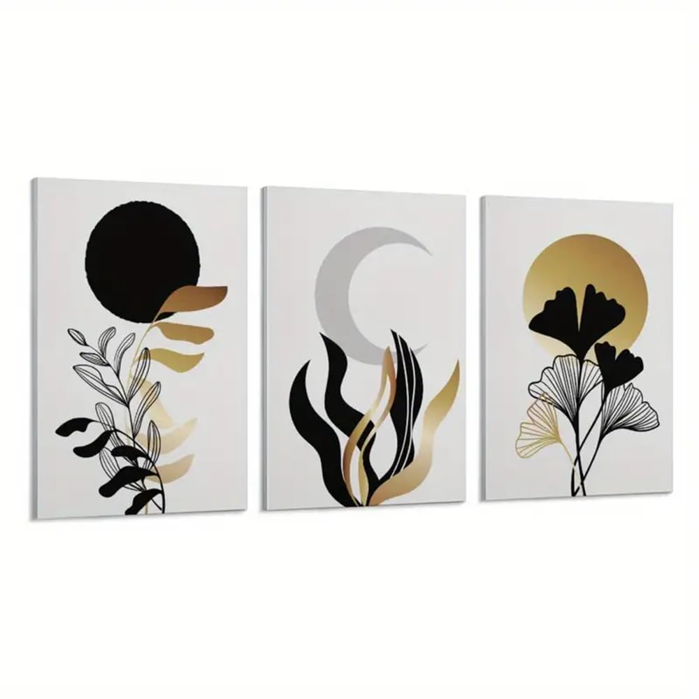 Wbyzac Green Wall Pictures-Boho Canvas Print Posters, Plant Leaves, Sun, Moon Canvas Wall Art Paintings, Artwork For Living Room Bedroom Office Hallway Wall Decors-40 * 50Cm*3Pcs (No Frame)