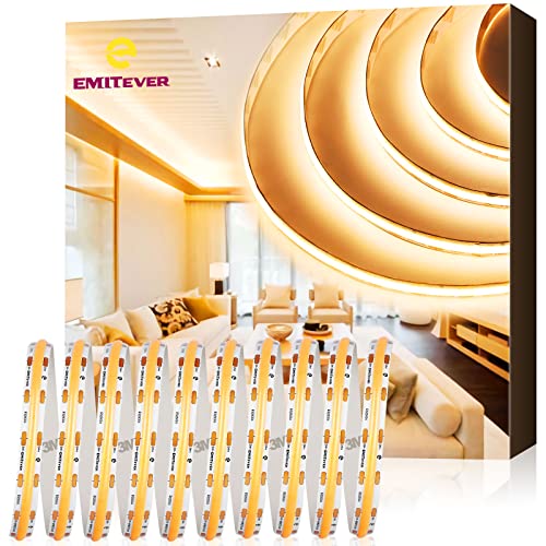Image of EMITEVER COB LED Strip Lights Warm White, 2700K Tape Light Premium High Density, DC 24V, 305+Lumens /ft, 1200LEDs /Spool, Ra 90+, 8.2ft, 3W /ft, UL Listed 5 Year Warranty (Power Supply Sold Separately)