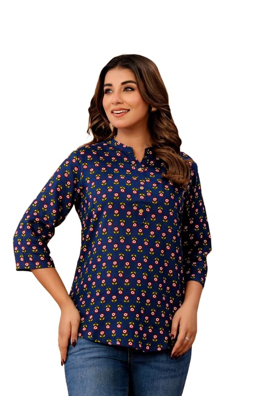 Image of Women's Cotton Printed Kurta Top | 3 /4 Sleeve Straight Kurti Casual Outings